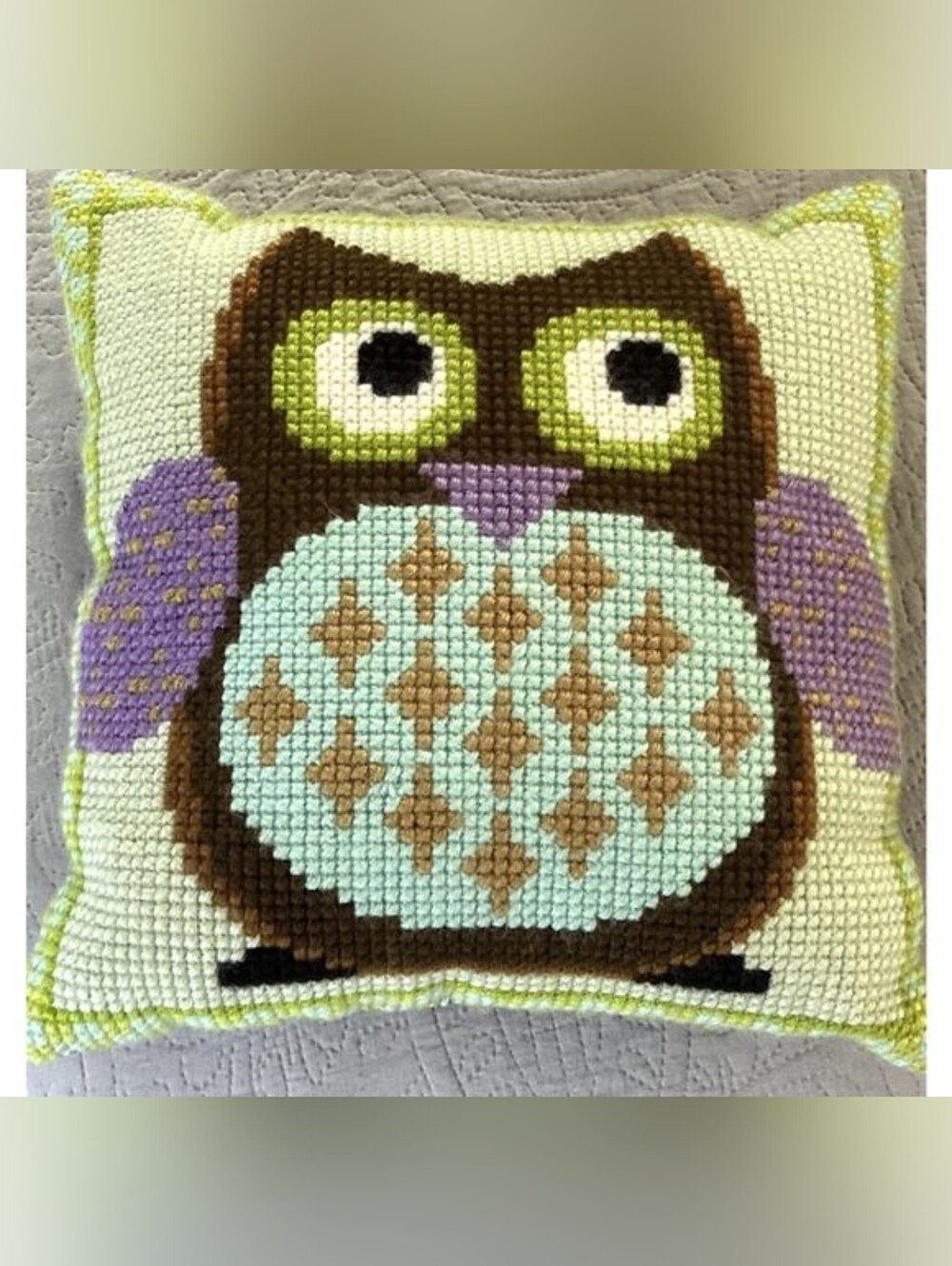 Needlepoint Kitschy Owl Pillow